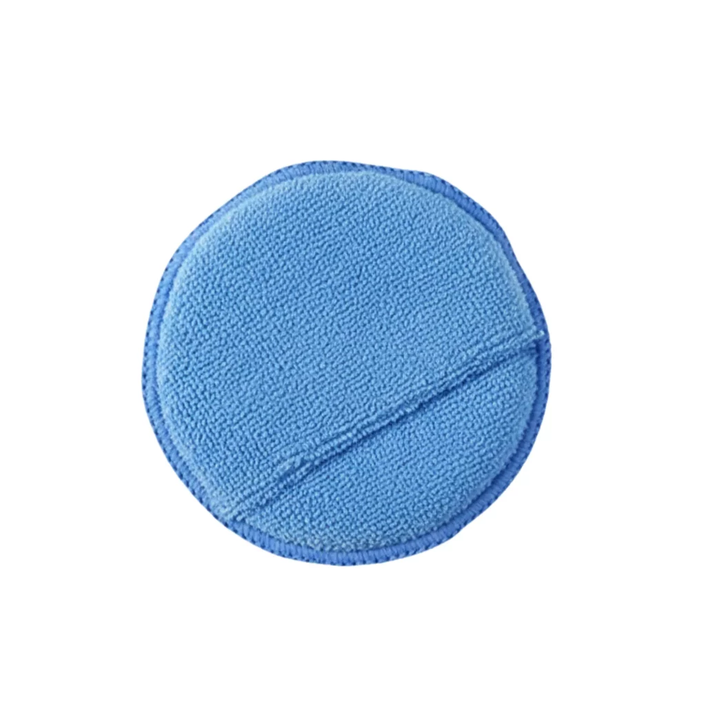 Applicateur rond en microfibre bleue pour cires et scellants.