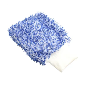 Gant de lavage automobile en microfibres chenille bleu et blanc ultra-doux.