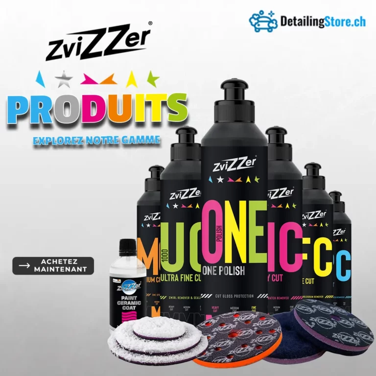 Présentation complète des polishs et pads ZviZZer pour correction de peinture.