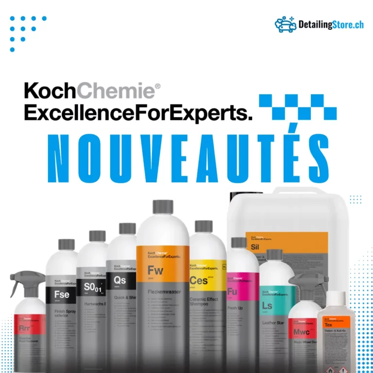 Gamme complète et nouveautés Koch Chemie dans votre centre de detailing professionnel à Morges, entre Lausanne et Genève.