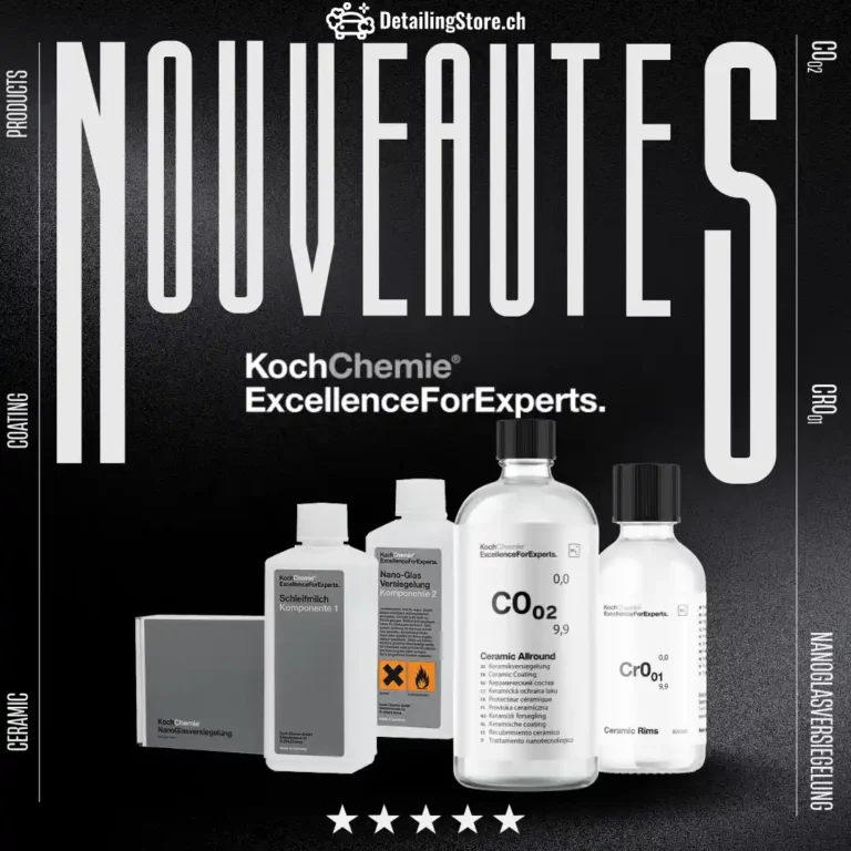 Gamme complète de protections céramiques Koch Chemie pour carrosserie, jantes et vitre à Morges.